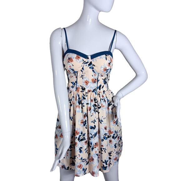 Band of Gypsies Floral Mini Dress - Cream and Blue - Picture 1 of 12